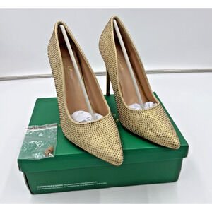 Lauren Lorraine Dori Pump Heels Bronze Gold Crystals Pointed Toe Size 9.5 New